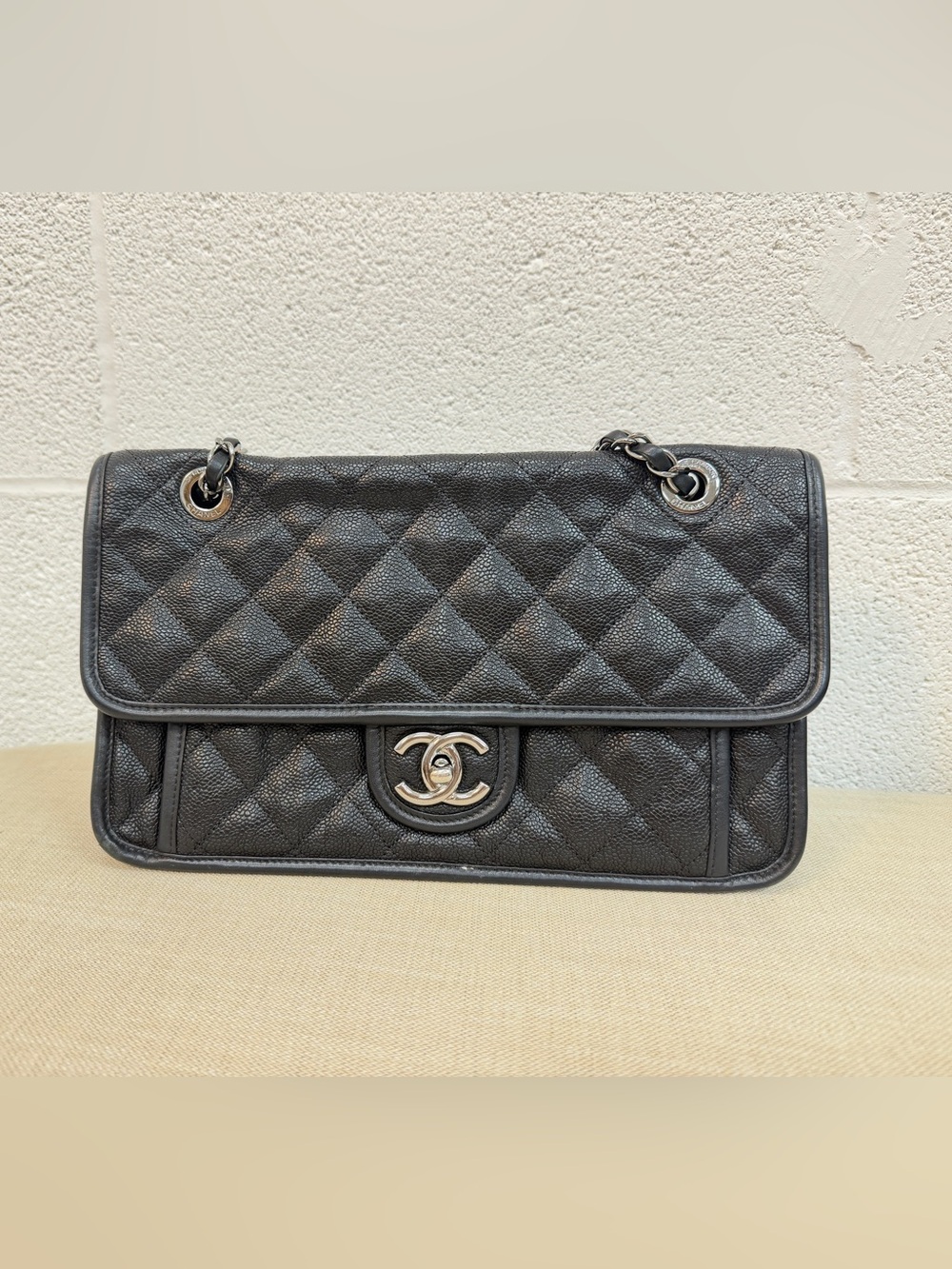 CHANEL French Riviera Flap Bag Quilted Caviar